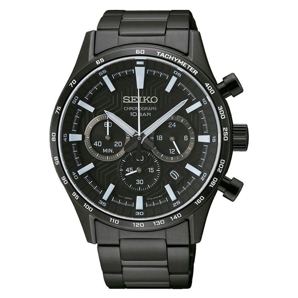 SEIKO Men's Sport Chronograph Watch in Black Steel SSB415P1