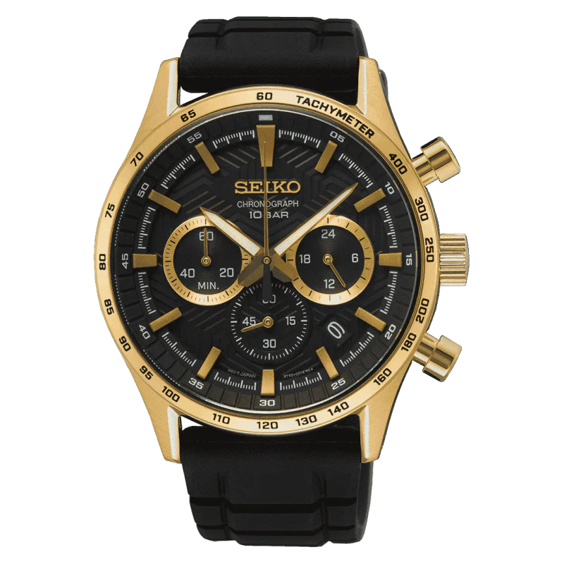 SEIKO Men's Sport Chronograph Black Silicone Watch SSB446P1
