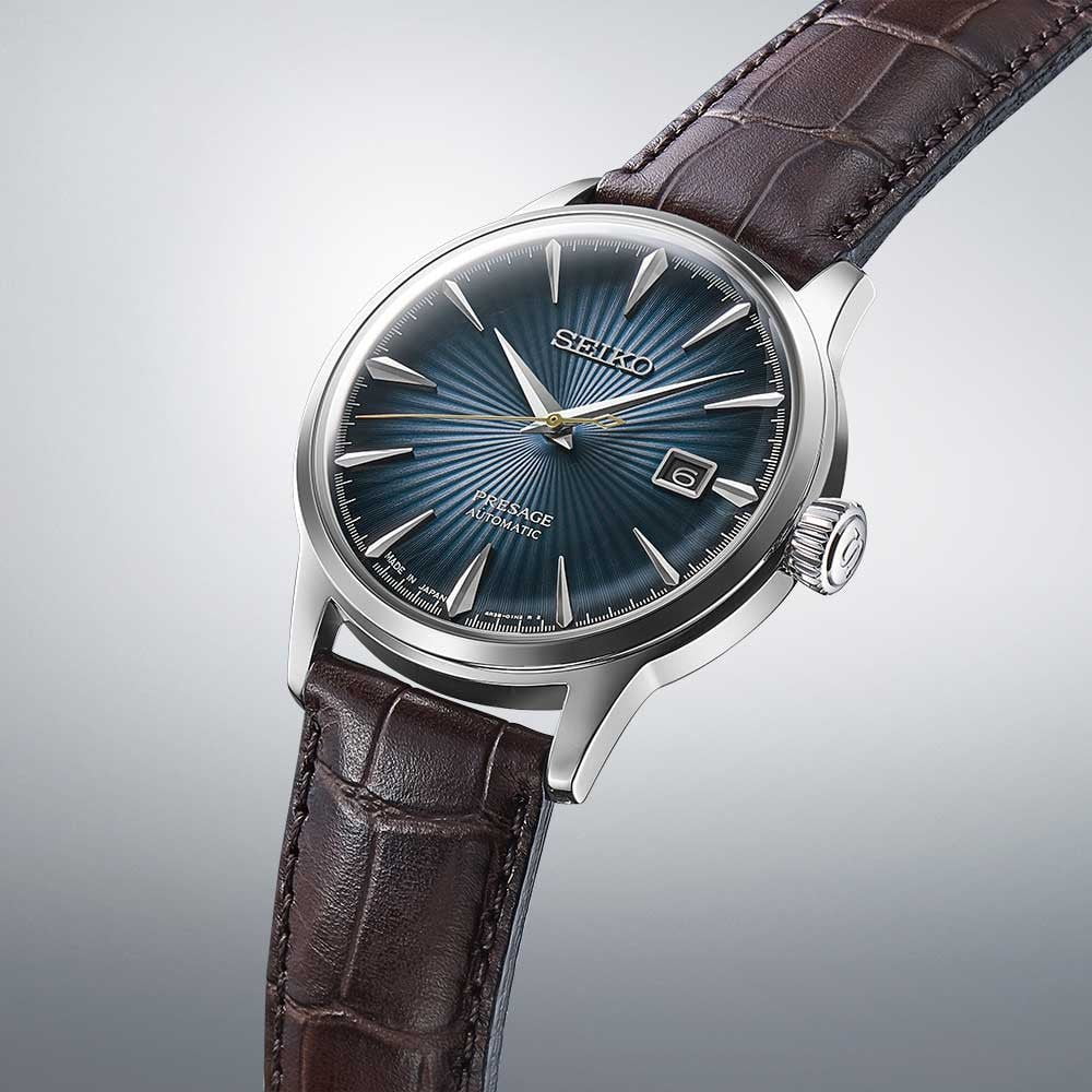SEIKO Men's Presage Cocktail Automatic Brown Leather Watch SRPK15J1