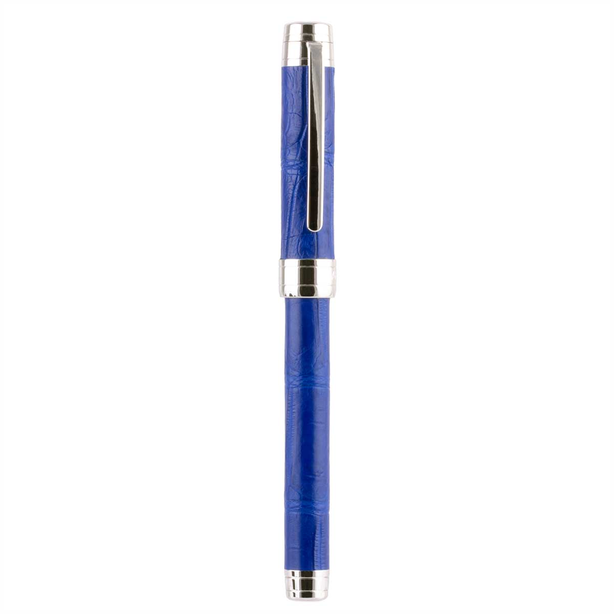 Stylo roller cuir – Acier rhodium – Alligator (noir, bleu, vert, rouge...)