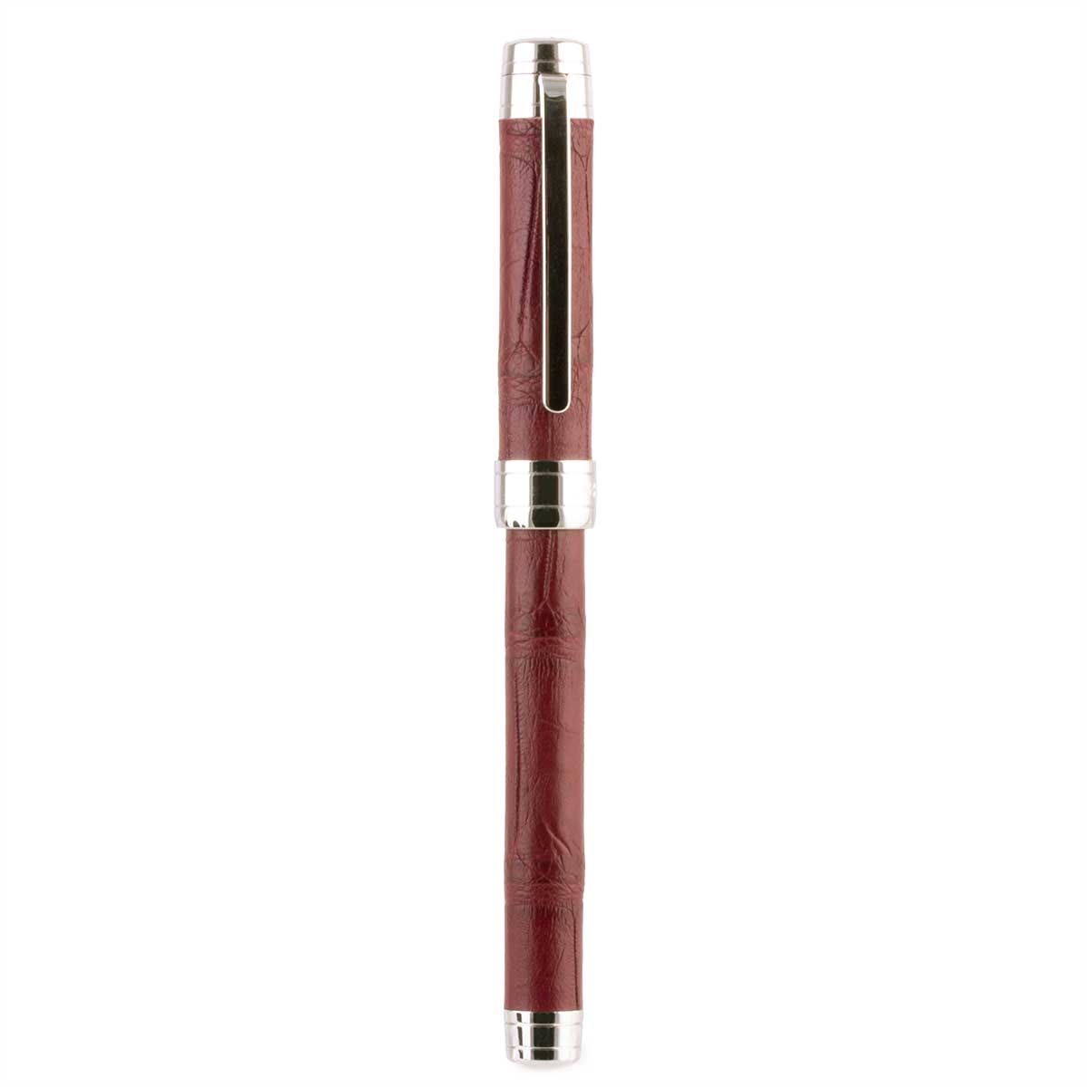 Stylo roller cuir – Acier rhodium – Alligator (noir, bleu, vert, rouge...)