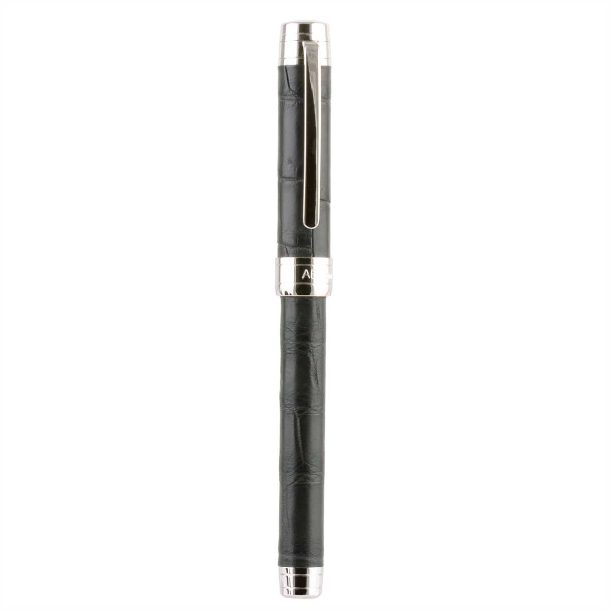 Stylo roller cuir – Acier rhodium – Alligator (noir, bleu, vert, rouge...)