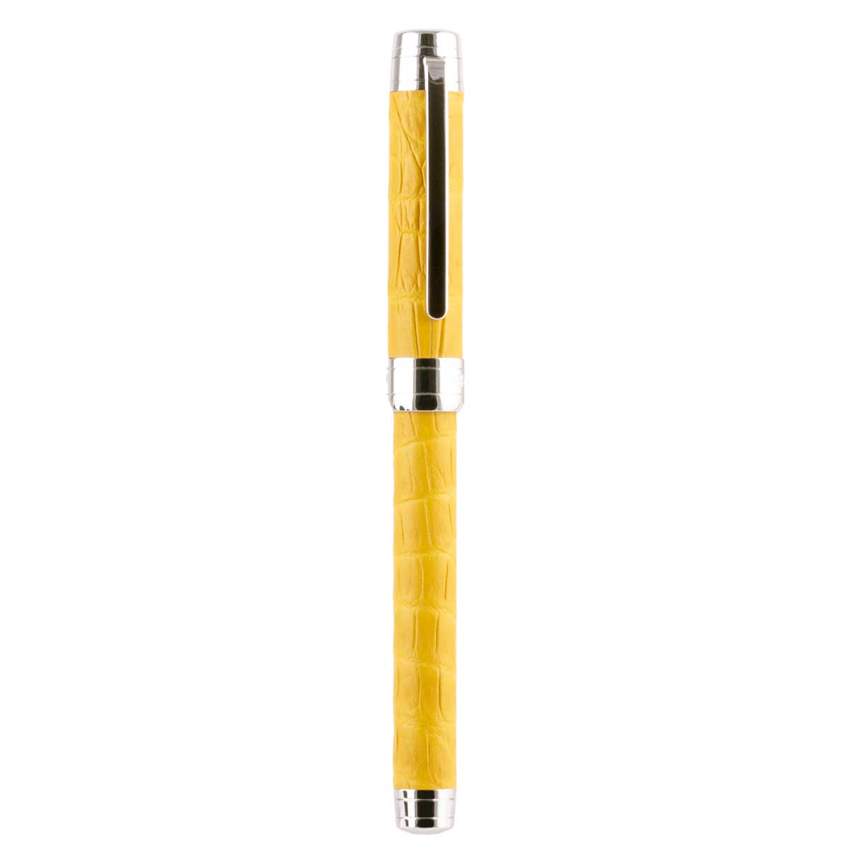 Stylo roller cuir – Acier rhodium – Alligator (noir, bleu, vert, rouge...)