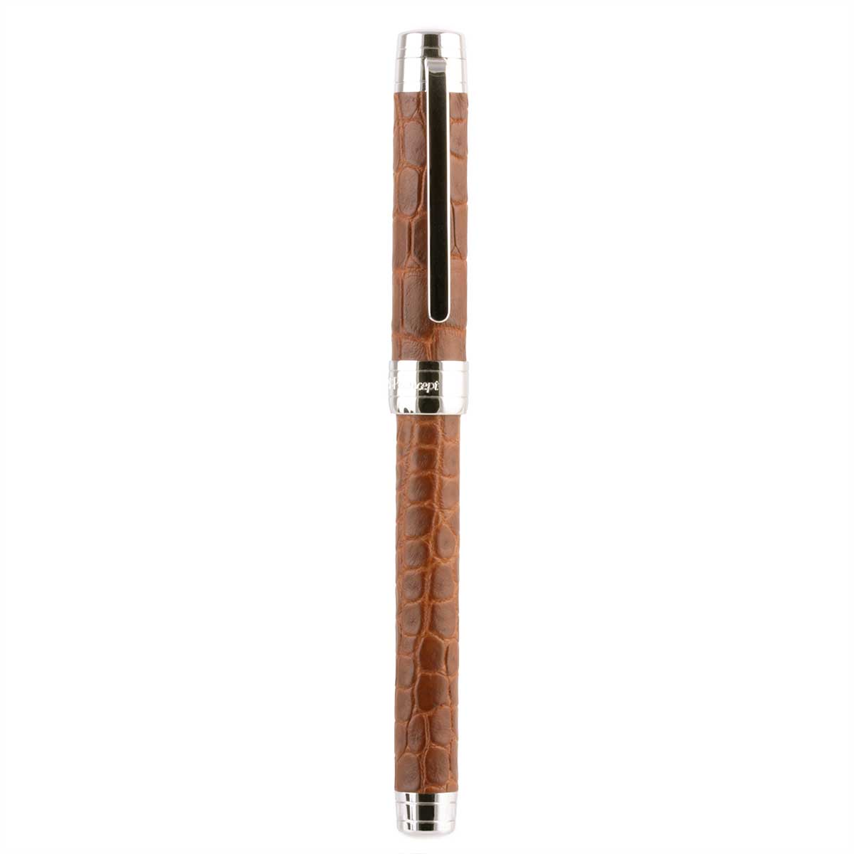 Stylo roller cuir – Acier rhodium – Alligator (noir, bleu, vert, rouge...)