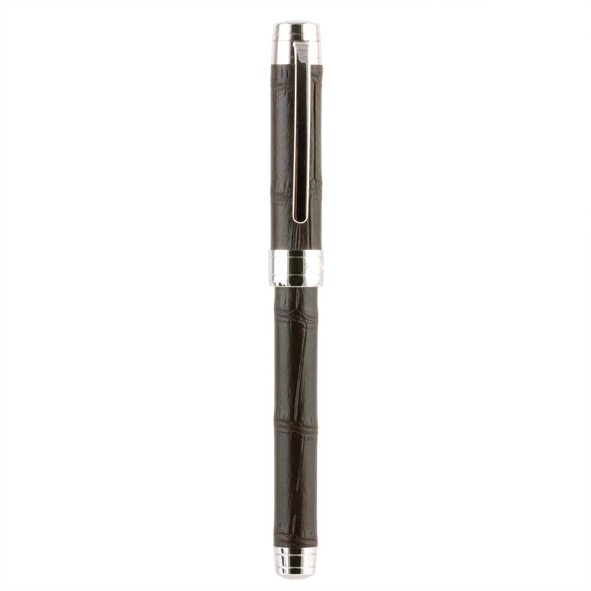 Stylo roller cuir – Acier rhodium – Alligator (noir, bleu, vert, rouge...)