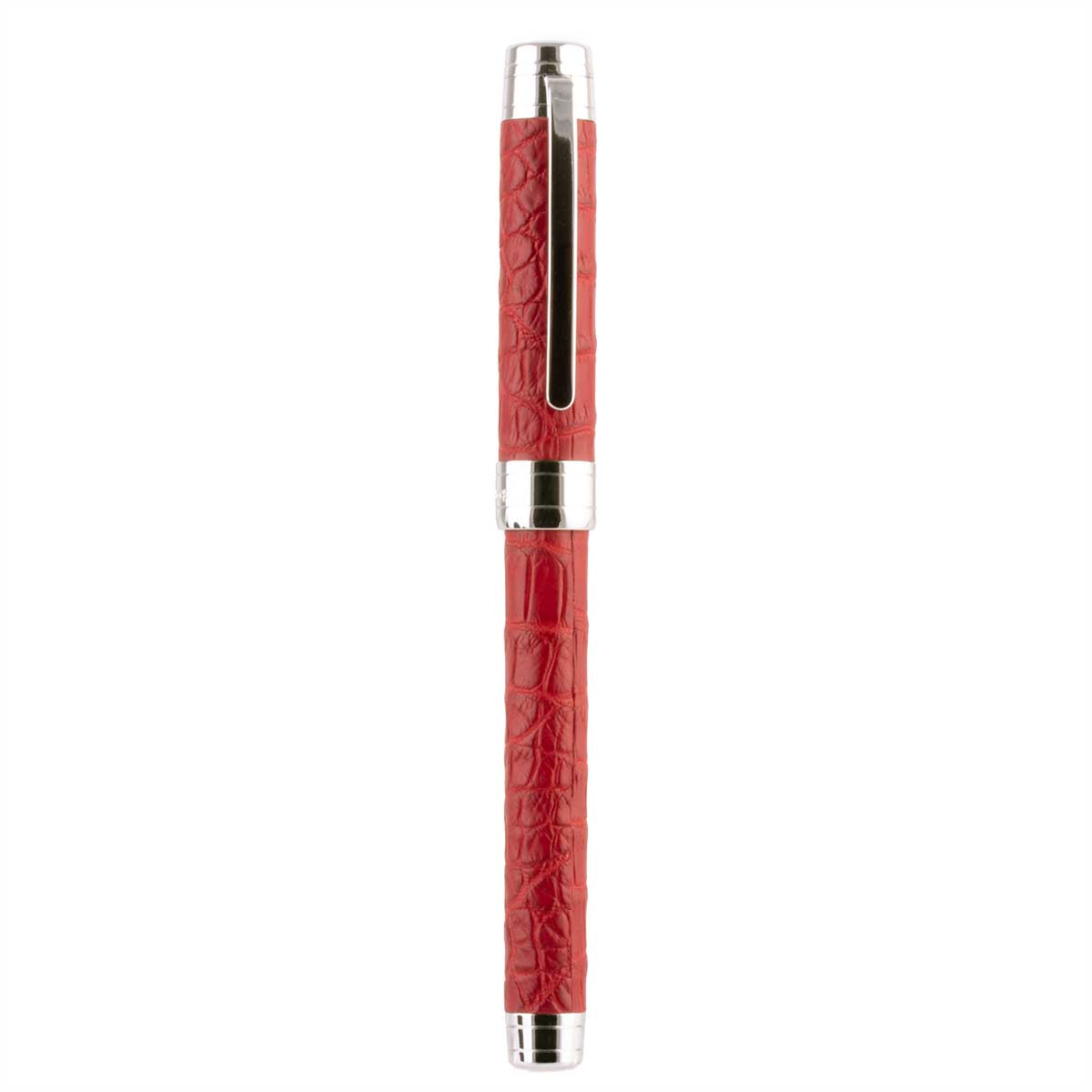 Stylo roller cuir – Acier rhodium – Alligator (noir, bleu, vert, rouge...)