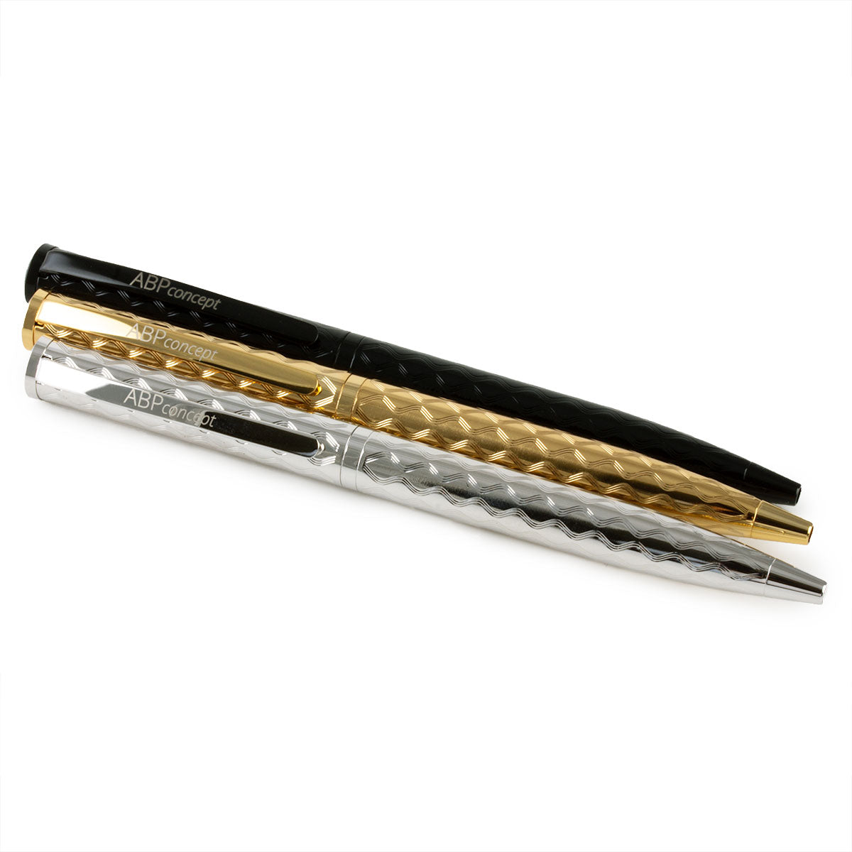 Stylo bille et son étui en cuir "Essential" – Acier rhodium / Doré / Noir - Veau grainé (noir, bleu, vert...)