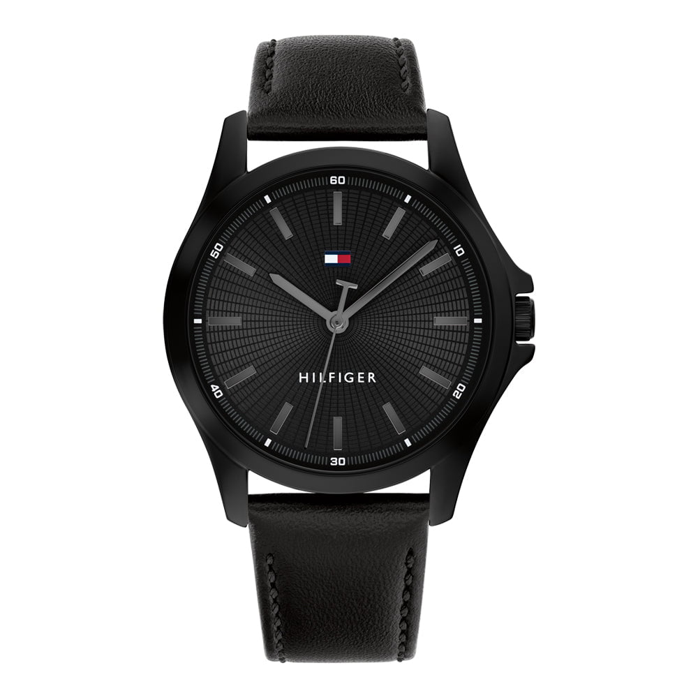 TOMMY HILFIGER Men's Bruce Black Leather Watch 1792190