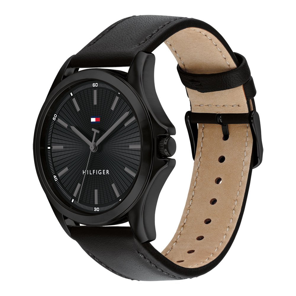 TOMMY HILFIGER Men's Bruce Black Leather Watch 1792190