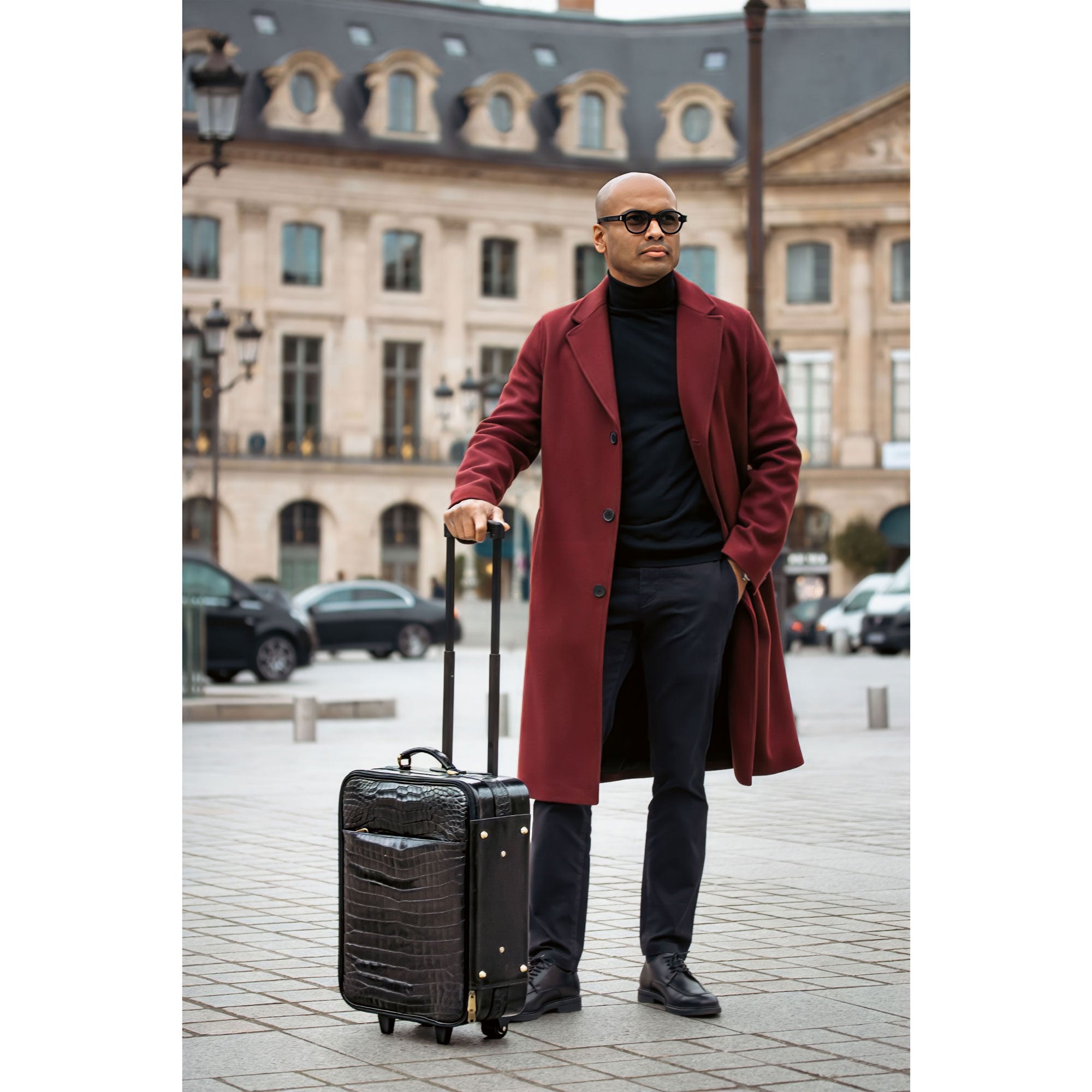 Valise cabine cuir - Alligator noir