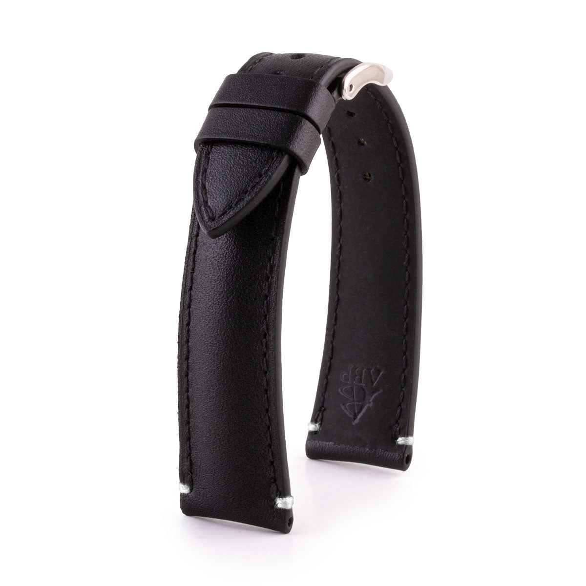 Leather watch strap - Black calfskin with contrasting bartack stitching (black, blue, green, red, etc.)