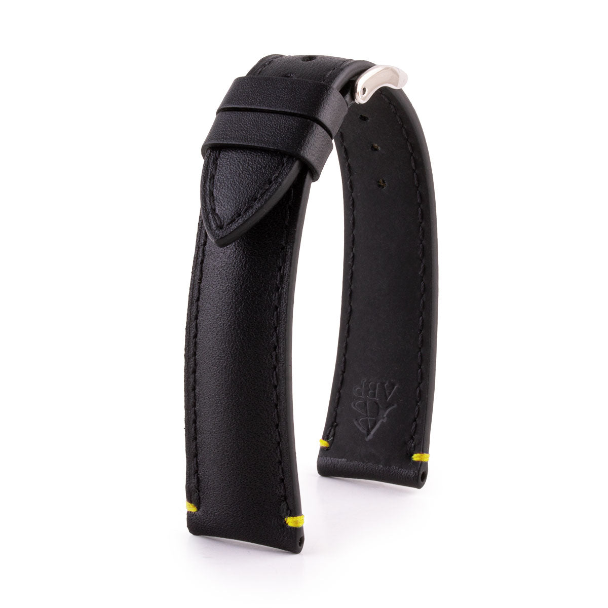 Leather watch strap - Black calfskin with contrasting bartack stitching (black, blue, green, red, etc.)