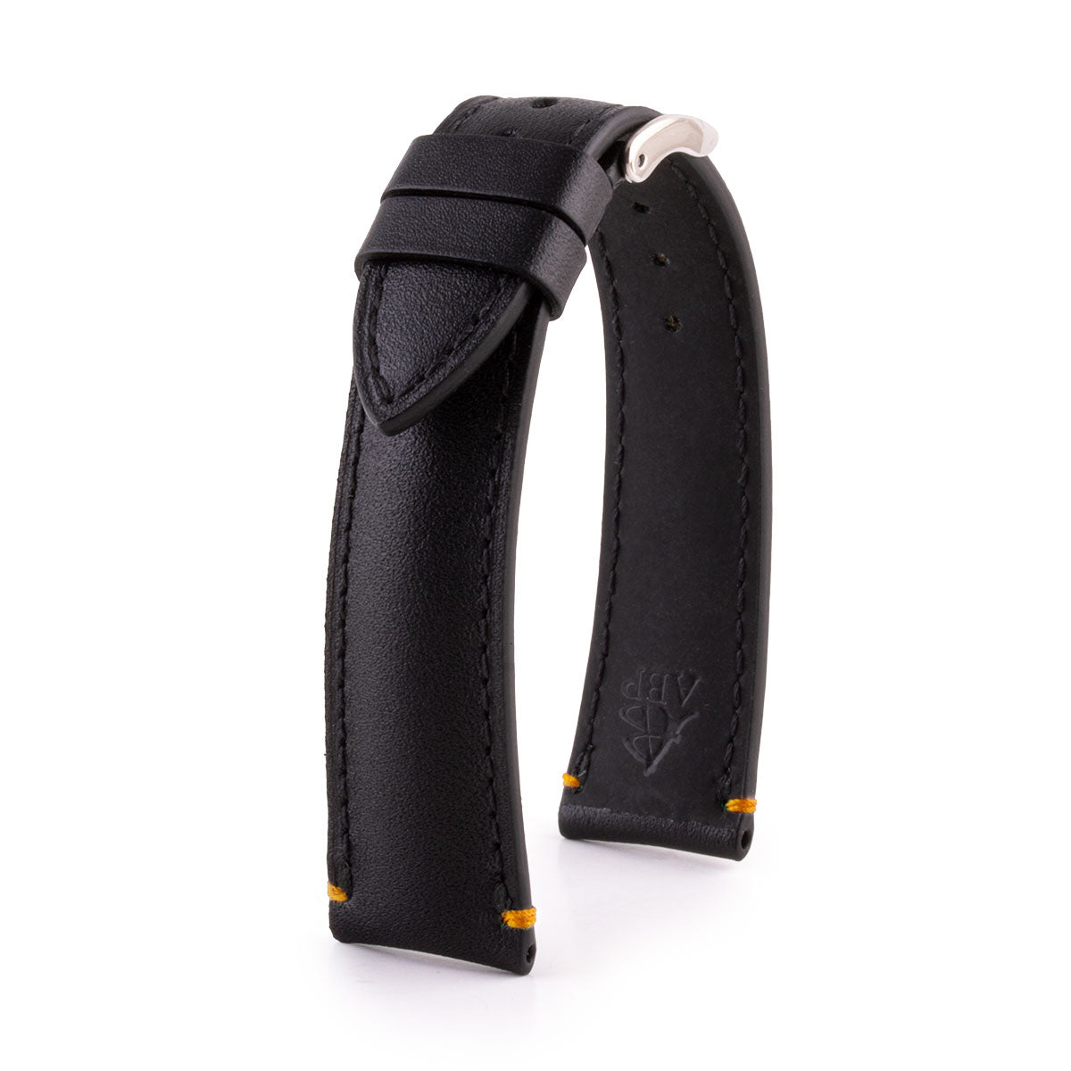 Leather watch strap - Black calfskin with contrasting bartack stitching (black, blue, green, red, etc.)