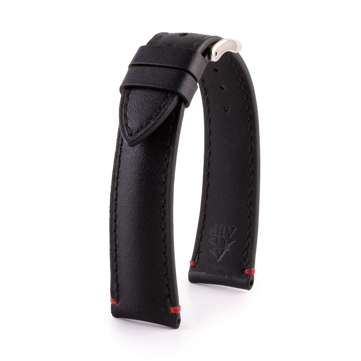 Leather watch strap - Black calfskin with contrasting bartack stitching (black, blue, green, red, etc.)